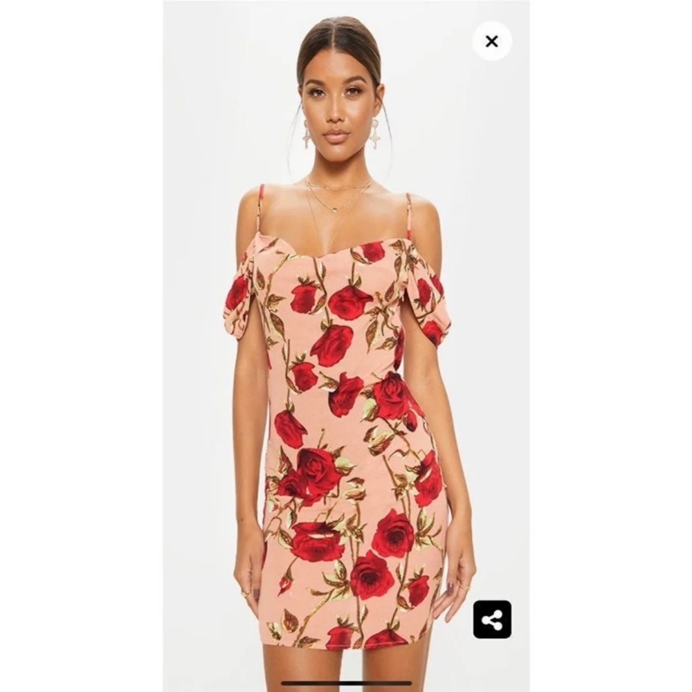 Dusty Pink Rose Print Bodycon Dress